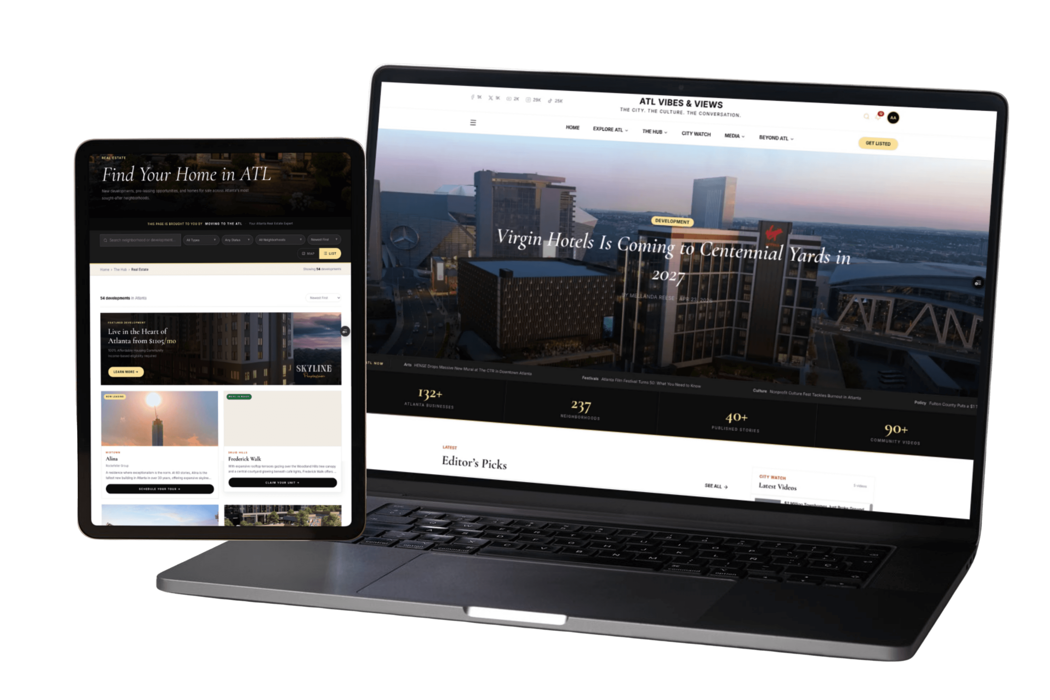 ATL Vibes and Views platform on laptop and tablet